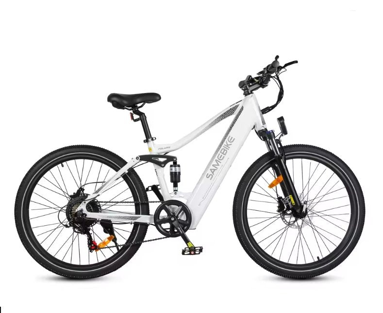 White SAMEBIKE XD26‑II electric bicycle with black components on a white background