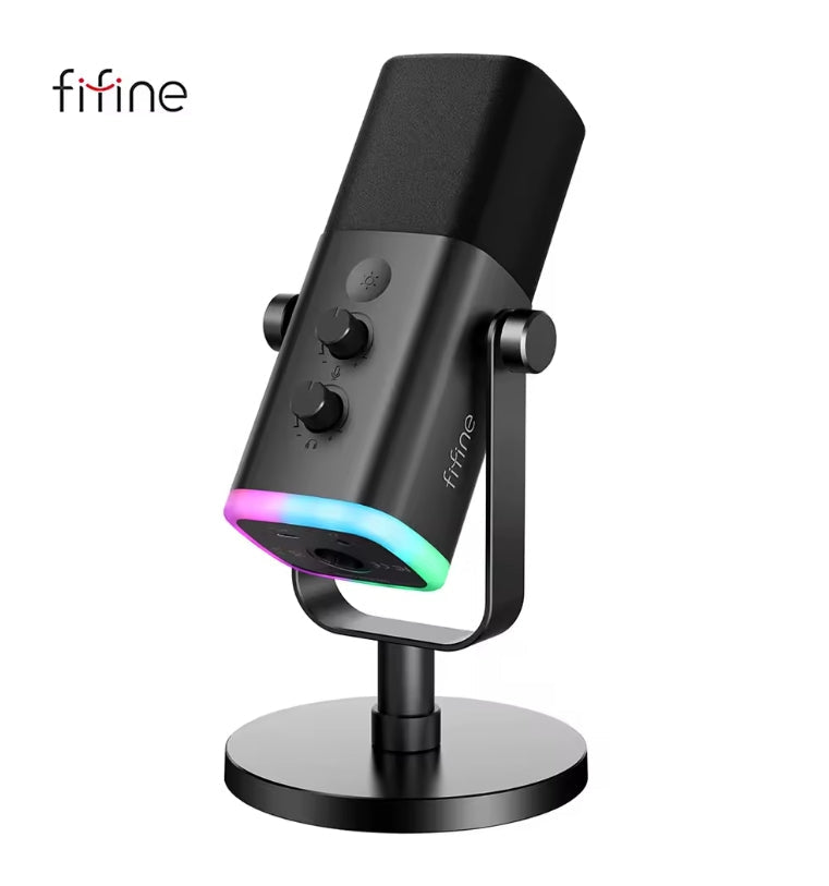 FIFINE AmpliGame AM8 USB/XLR Dynamic Microphone in Classic Black on a desktop stand