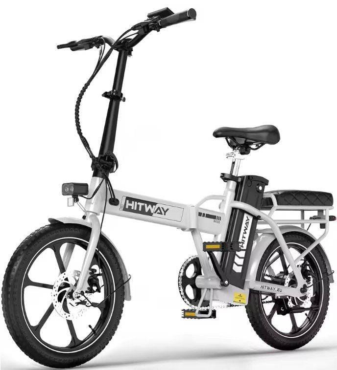 White HITWAY BK5SL electric bike with black accents on a white background, featuring the brand 'HITWAY'.