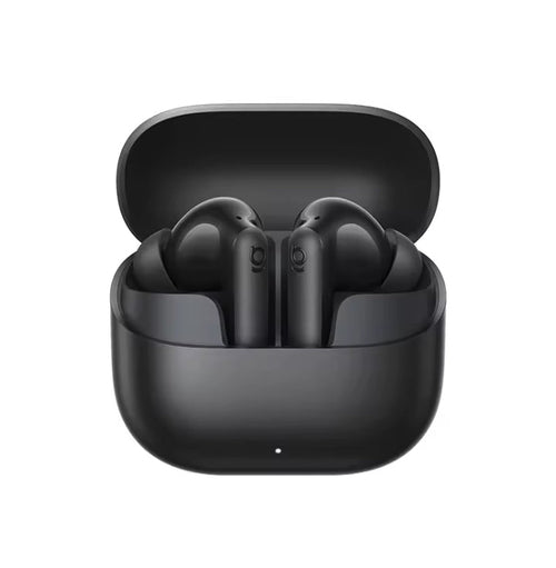 Baseus Bass EP10 Ultra wireless earbuds in black inside an open charging case on a white background