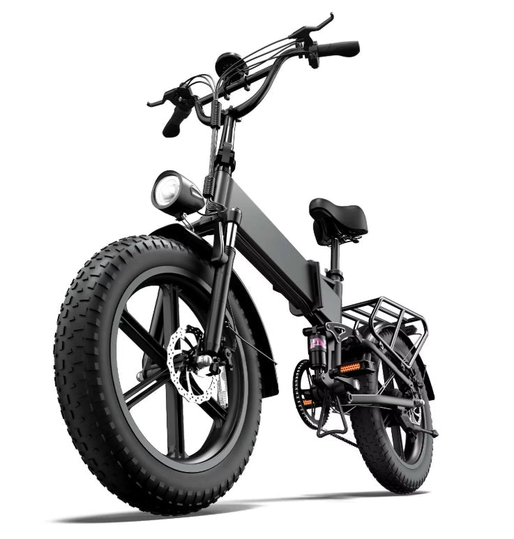 Urlife T5 folding electric bike in black with fat tyres and rear rack