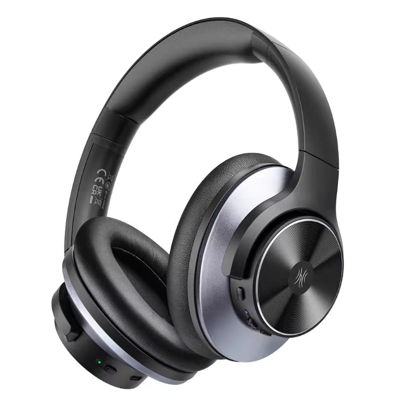 OneOdio A10 Hybrid ANC Over-Ear Bluetooth Headphones in Matte Black featuring gunmetal brushed metallic earcups, soft memory foam earpads, and integrated button controls | VARELO
