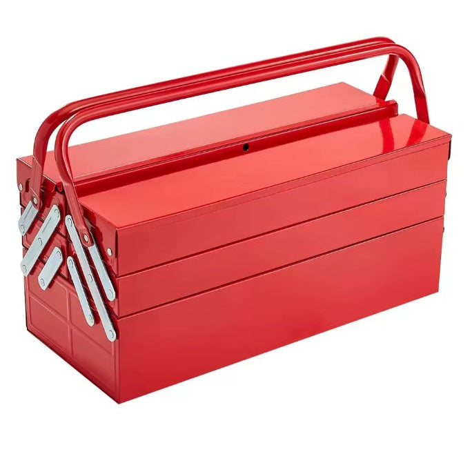 VEVOR 18 Inch 3 Tier Red Metal Cantilever Tool Box - Closed View with Dual Handles