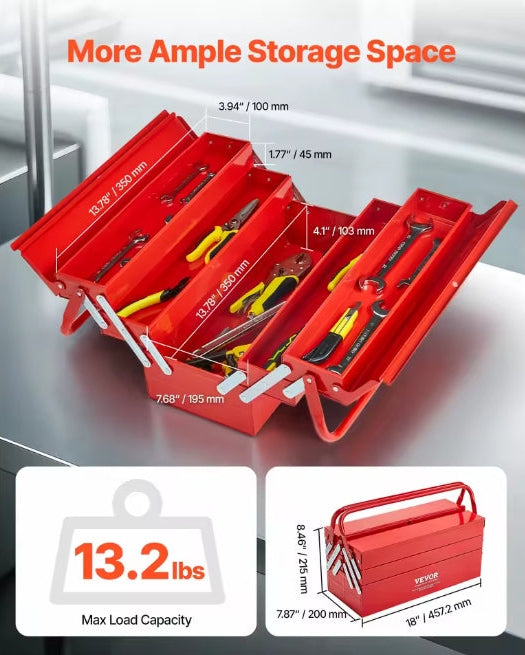 5 Tray Cantilever Steel Tool Chest Unfolded Showing 13.2lb Load Capacity per Tier