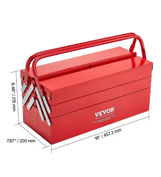 VEVOR 18 x 7.87 x 8.46 Inch Red Steel Cantilever Tool Box Technical Measurements