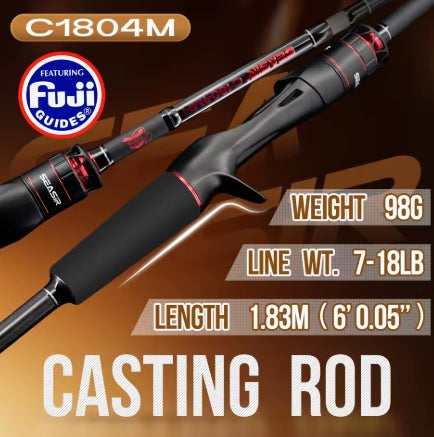 Fishing rod with Fuji guides on a brown background Casting Rod C1804M
