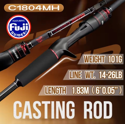 Fishing rod with Fuji guides on a brown background Casting Rod C1804MH