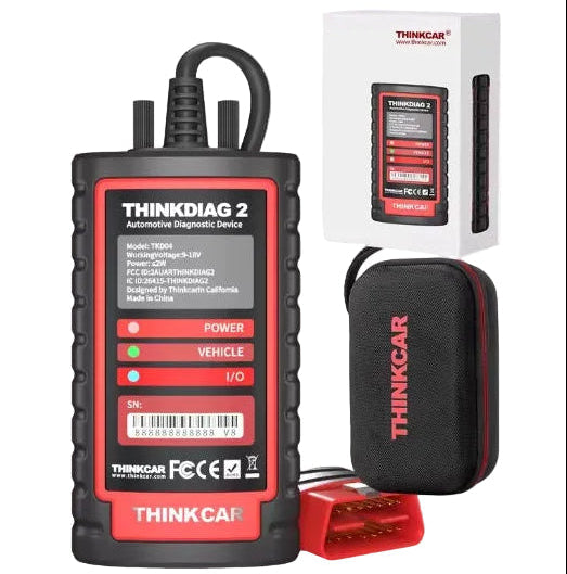 ThinkDiag 2 Bluetooth OBD2 Scanner hardware kit including diagnostic dongle, OBD2 cable and storage case