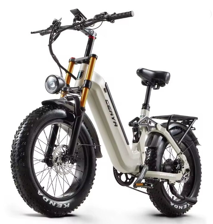 Electric Bike with Kenda tires on white background.