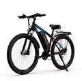 DUOTTS C29 Electric Bike with Black Frame, Blue Accents, Mounted Battery Pack, Front Suspension, and Rear Luggage Rack