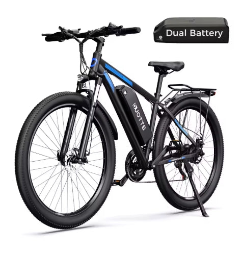 DUOTTS C29 Electric Bike Dual Battery Version with Frame-Mounted Battery, Spare Battery Inset, Black Frame, and Blue Accents