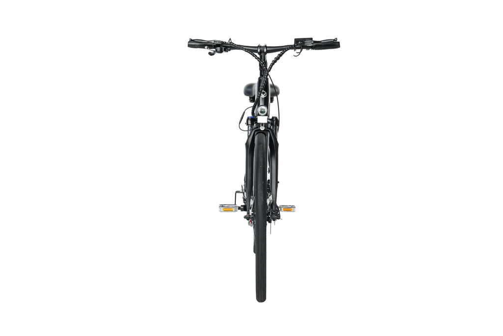 Frontal view of a Black PIXAR C1 Electric City E-Bike electric bicycle on a white background