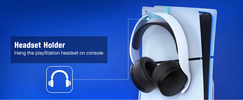 Detachable headset suspension holder mounted to side of vertical console cooling stand