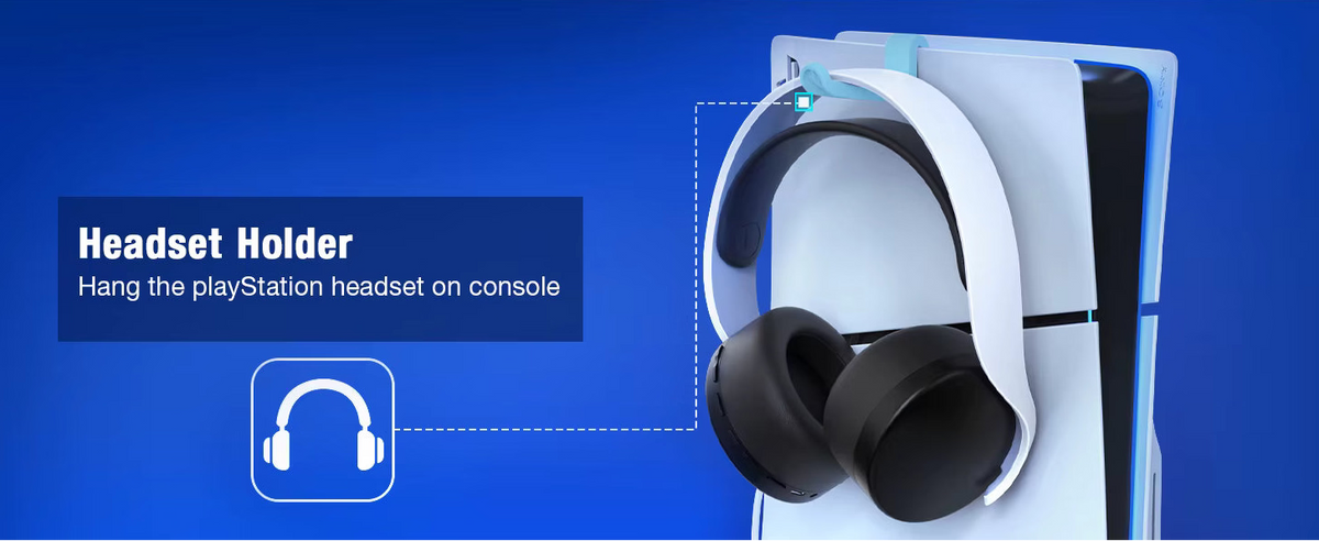 Detachable headset suspension holder mounted to side of vertical console cooling stand