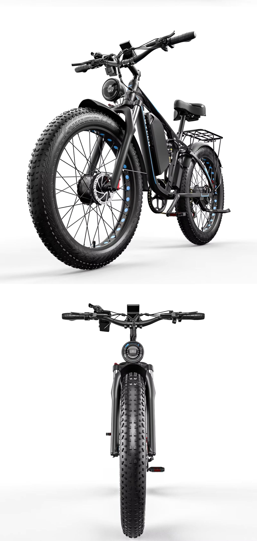 Black electric E‑BYCCO EB7Pro bike shown from a front and side angle on a white background
