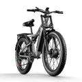 Frontal view of an electric bicycle with fat tyres on a white background