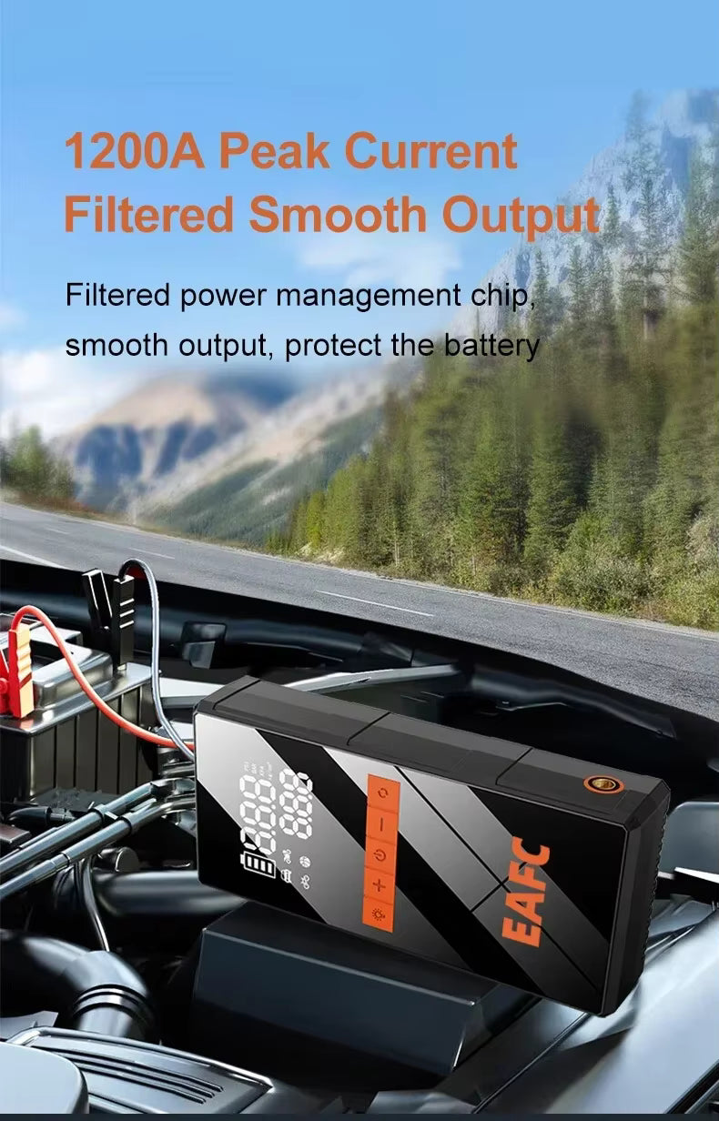 1200A peak current filtered smooth power output for emergency engine starting