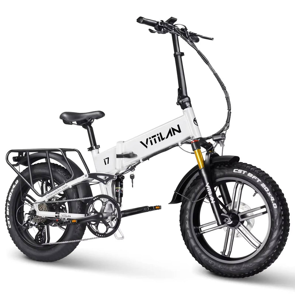 White Vitilan i7 Pro 3.0 electric bike with black frame and tires on a white background