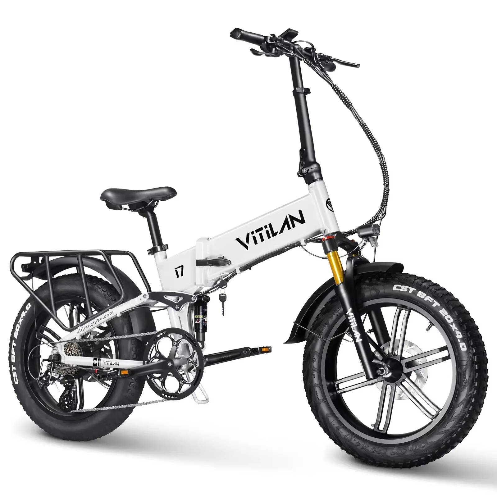 White Vitilan i7 Pro 3.0 electric bike with black frame and tires on a white background