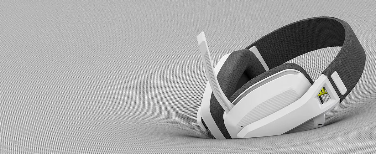 Studio product shot of the gaming headset resting sideways on a clean minimalist surface