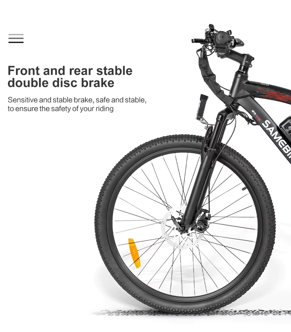 Black bicycle with double disc brakes on a white background