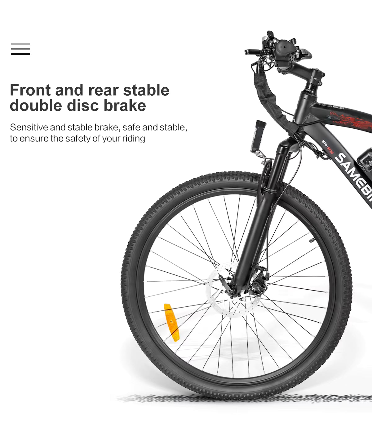 Black bicycle with double disc brakes on a white background