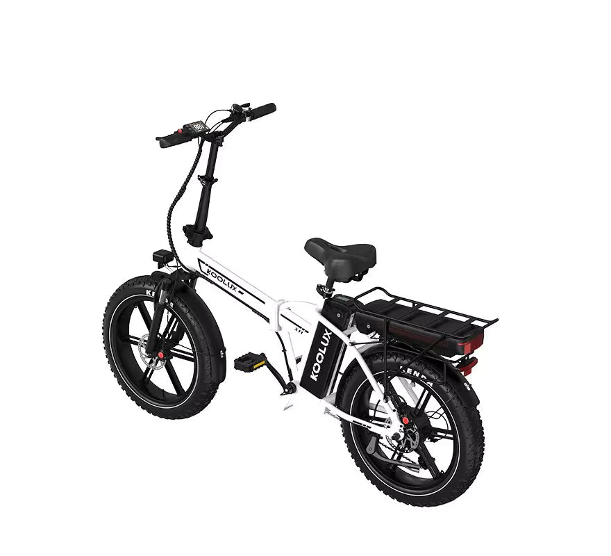 White KOOLUX X11S electric bike with black wheels and handlebars on a white background