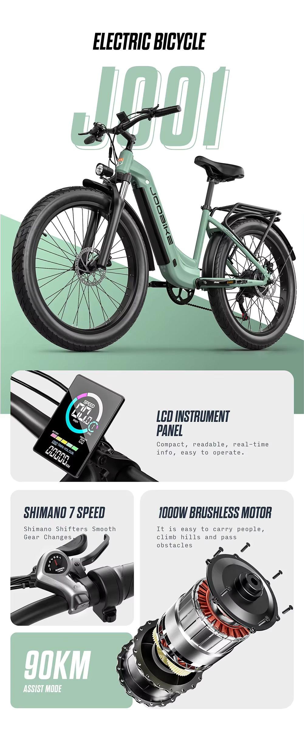 JOOBIKE JOO1 1000W 48V17.5Ah 26 Inch Fat Tyre Electric Mountain Bike