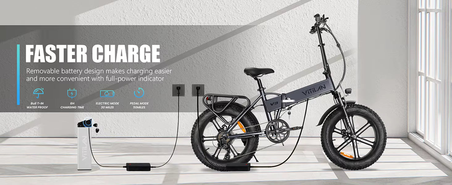 VITILAN V3 2.0 Folding Electric Bike 20 Inch Fat Tire 750W Motor 48V 13Ah Off Road E‑Bike