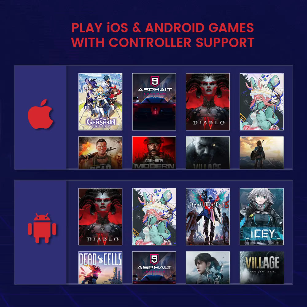 GameSir X2s game compatibility grid for iOS and Android gaming platforms