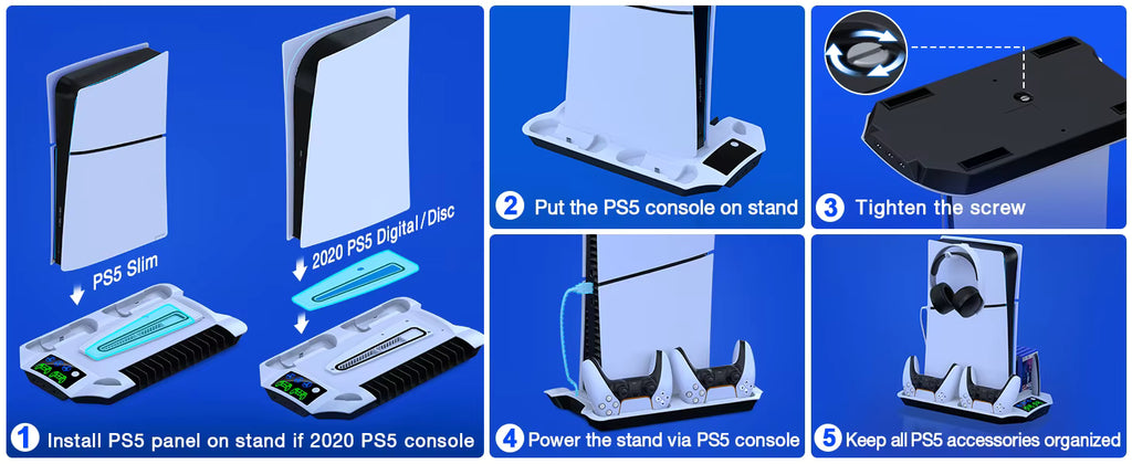 Step by step vertical console mounting and locking screw installation instructions