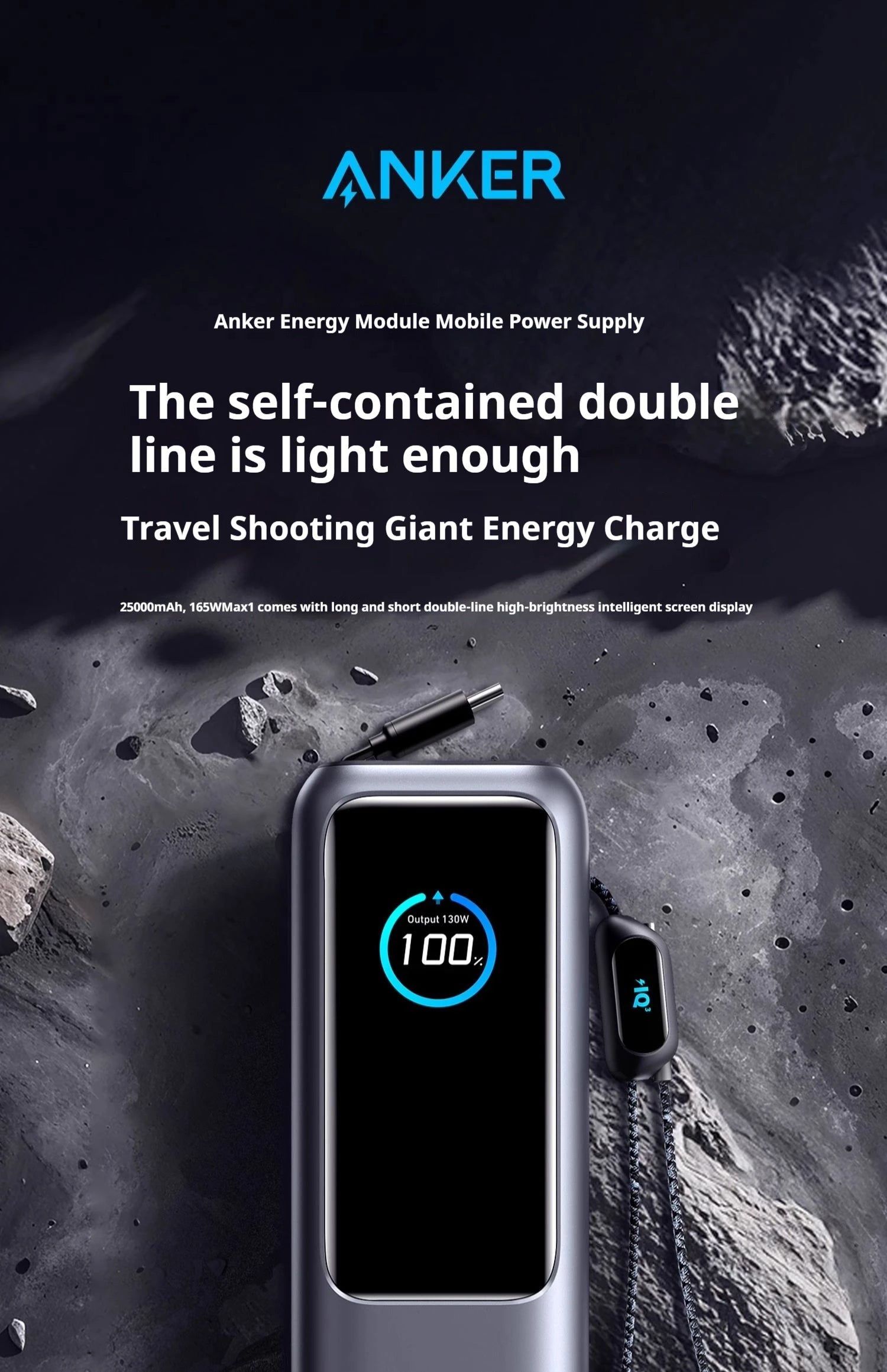 Anker 25000mAh Power Bank 165W Fast Charge with Retractable Cables