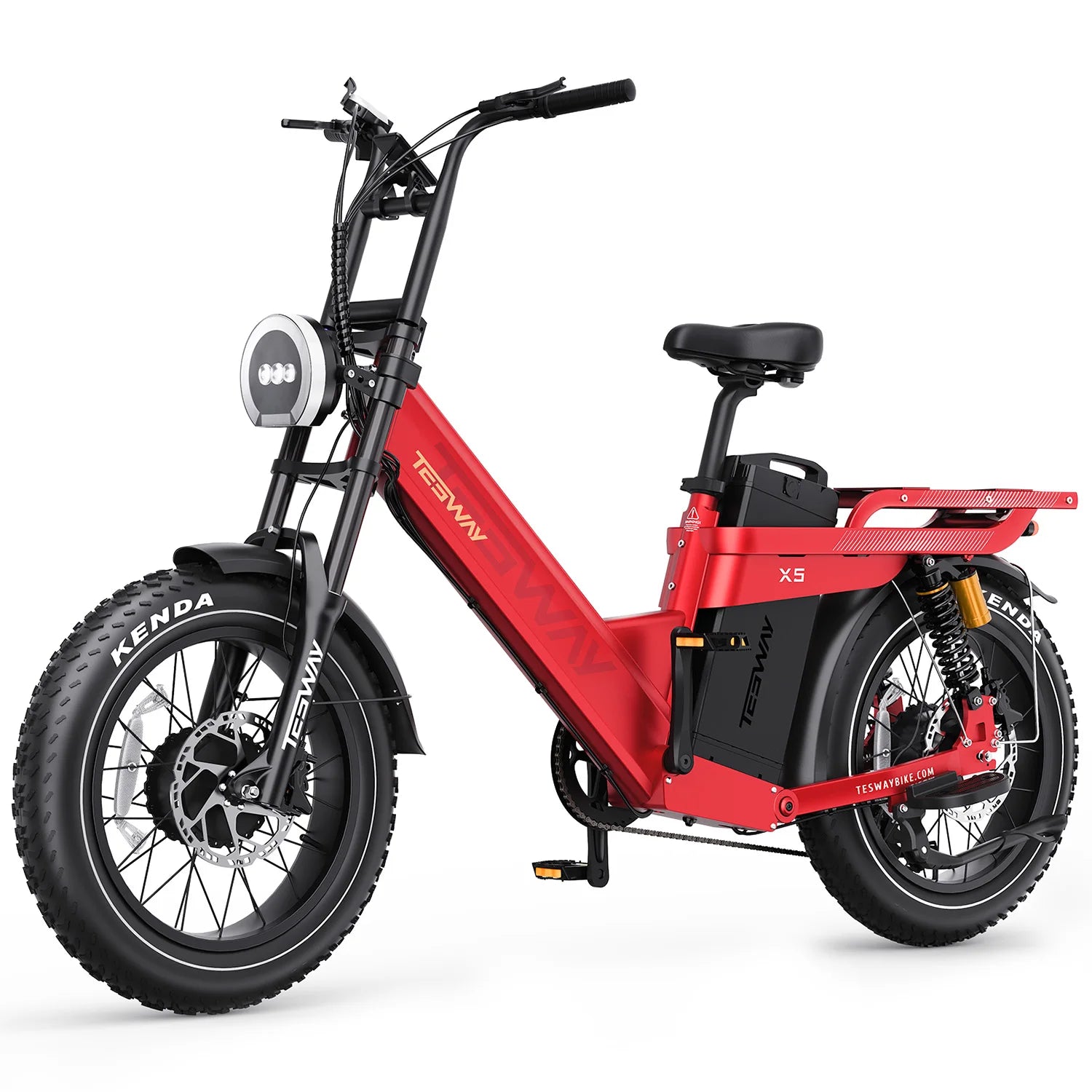 TESWAY X5 AWD Red electric bike with black frame on a white background