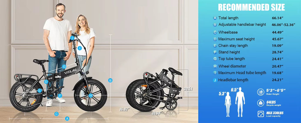 VITILAN V3 2.0 Folding Electric Bike 20 Inch Fat Tire 750W Motor 48V 13Ah Off Road E‑Bike
