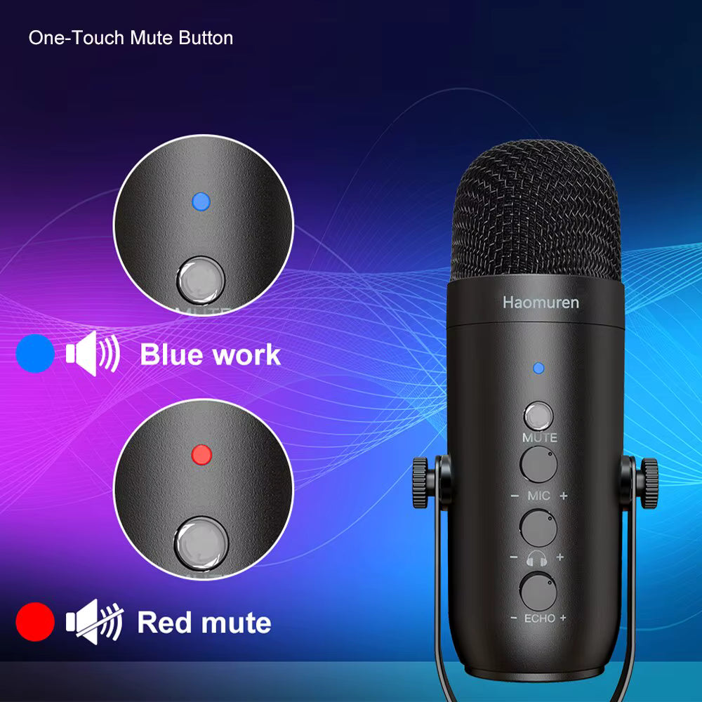Detail view of the Haomuren touch-sensitive mute button and LED status indicator