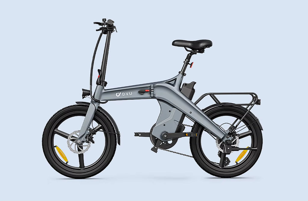 Gray electric bike on a light blue background