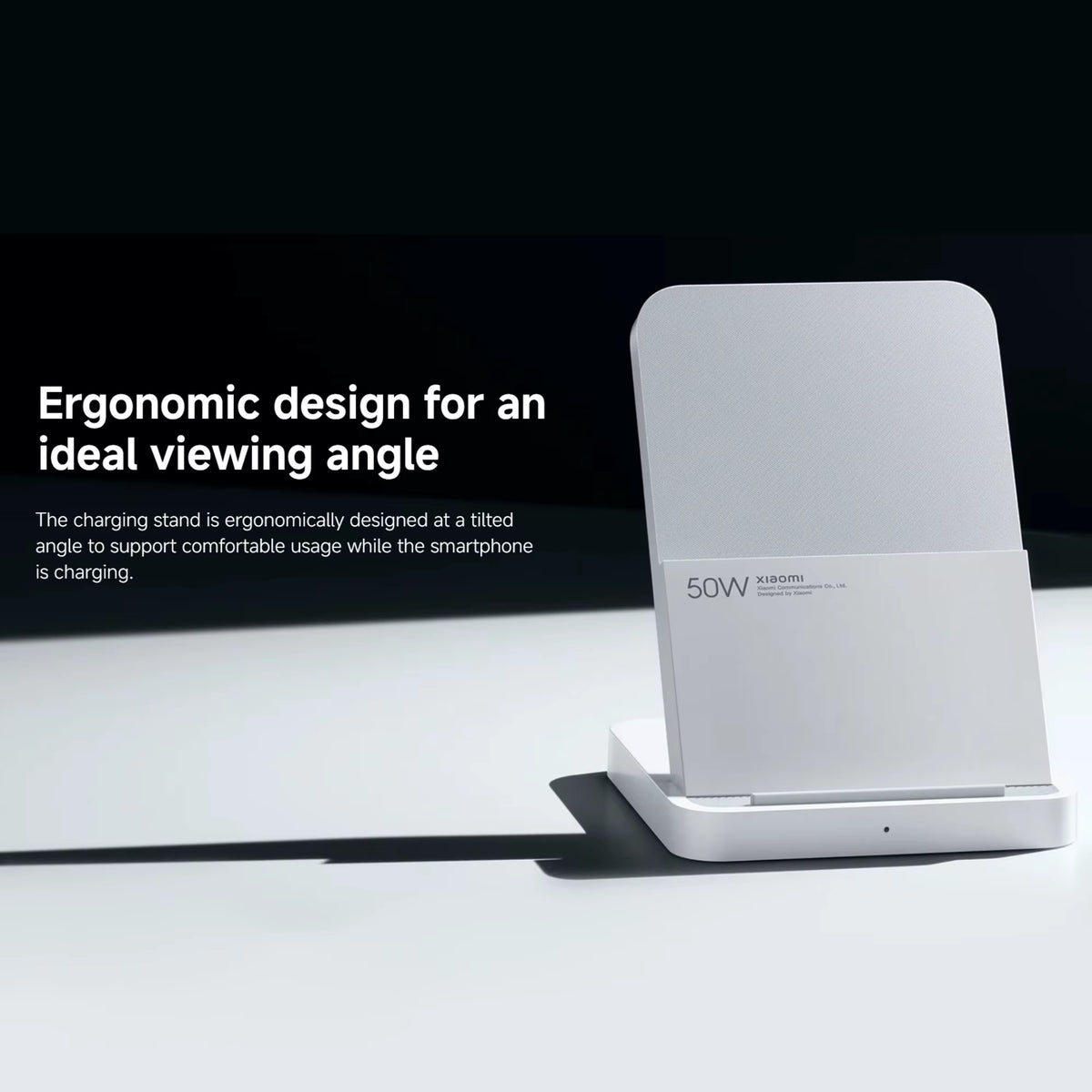 Minimalist Xiaomi 50W Wireless Charging Stand Pro angled desktop mount