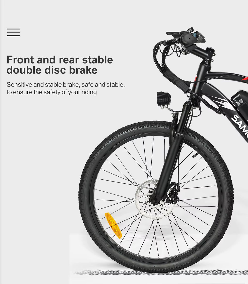 SAMEBIKE EBE2 E-Bike Electric bicycle with front and rear disc brakes on a white background