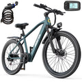 Blue electric bike with accessories on a white background