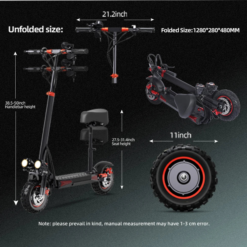 Detailed dimensions and features of a  FREEBOY J11MAX  electric scooter on a dark background