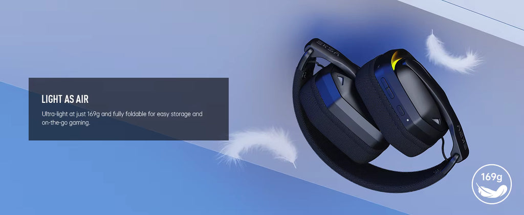 Ultra-light 169g foldable headset design for portable gaming
