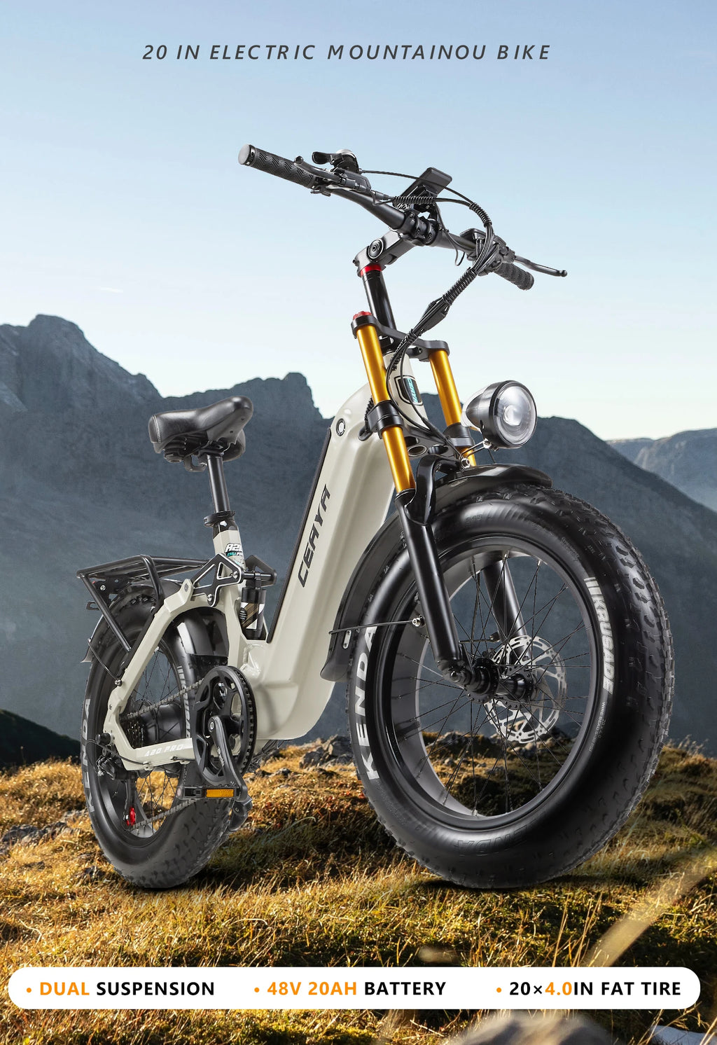 Electric mountain bike with mountainous landscape in the background