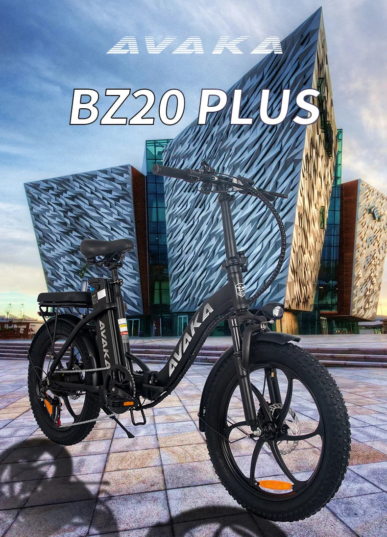 AVAKA BZ20 PLUS electric bike in front of a modern building