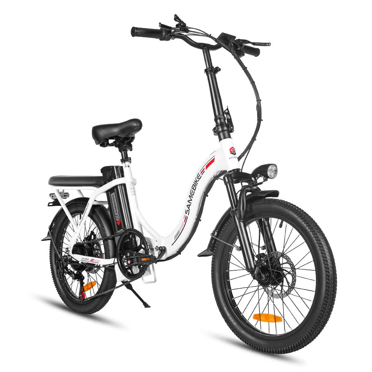 White SAMEBIKE CY20 electric bike with black accents on a white background