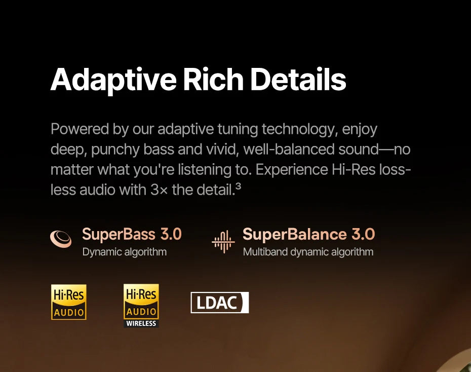 Text description of audio technology features on a dark background