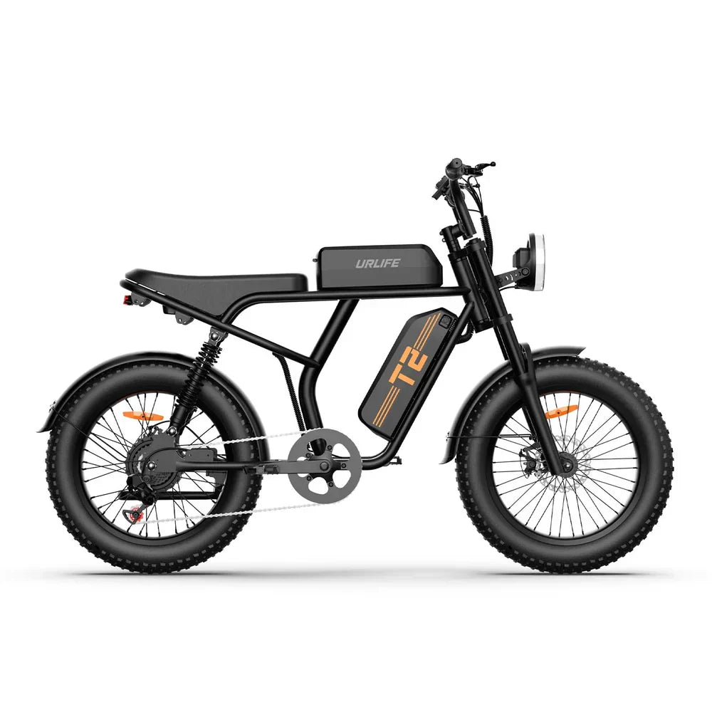 URLIFE T2 Fat Tyre Full Suspension Electric Bike - Matte Black E-Bike Studio Shot