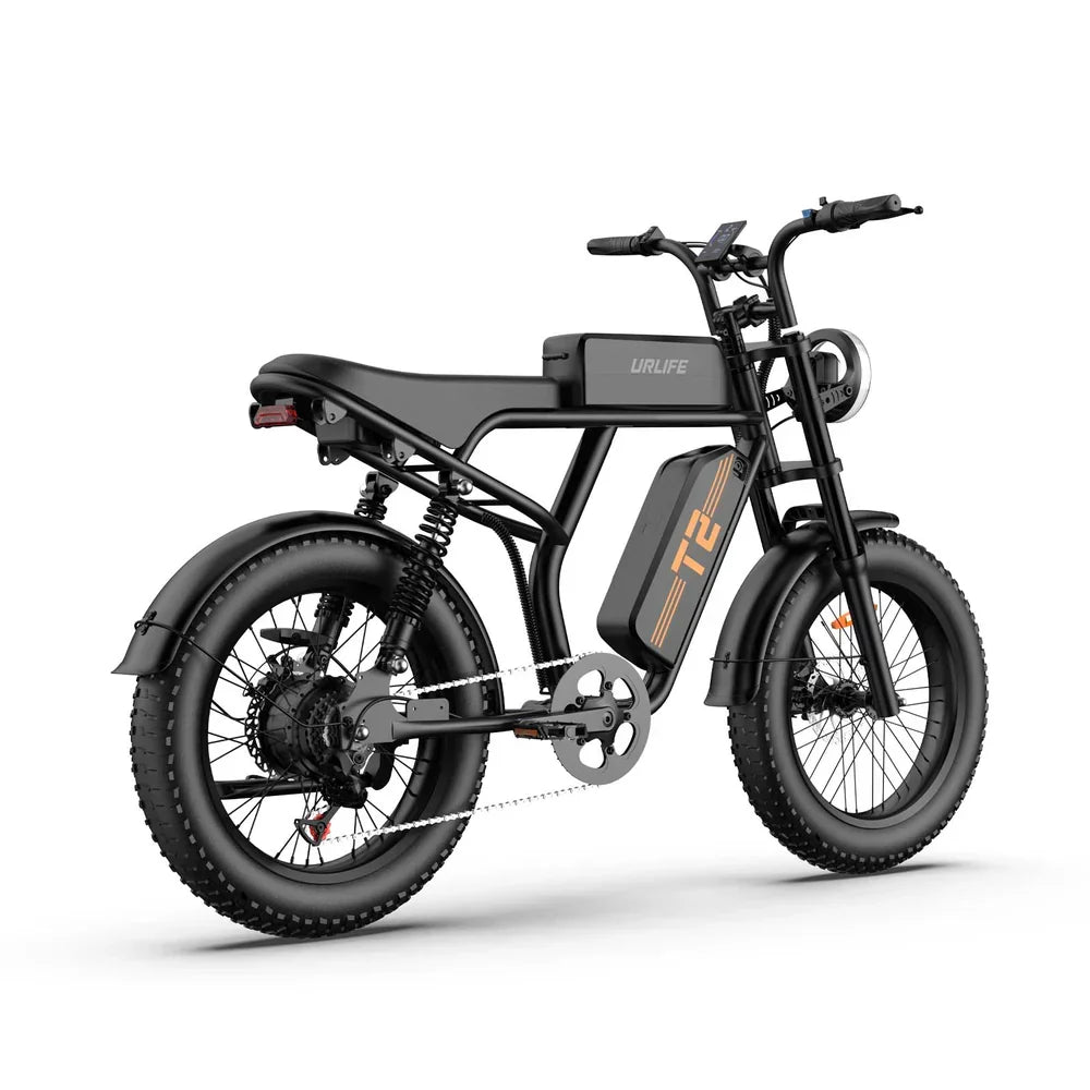 URLIFE T2 Fat Tyre Full Suspension Electric Bike - Matte Black E-Bike Studio Shot