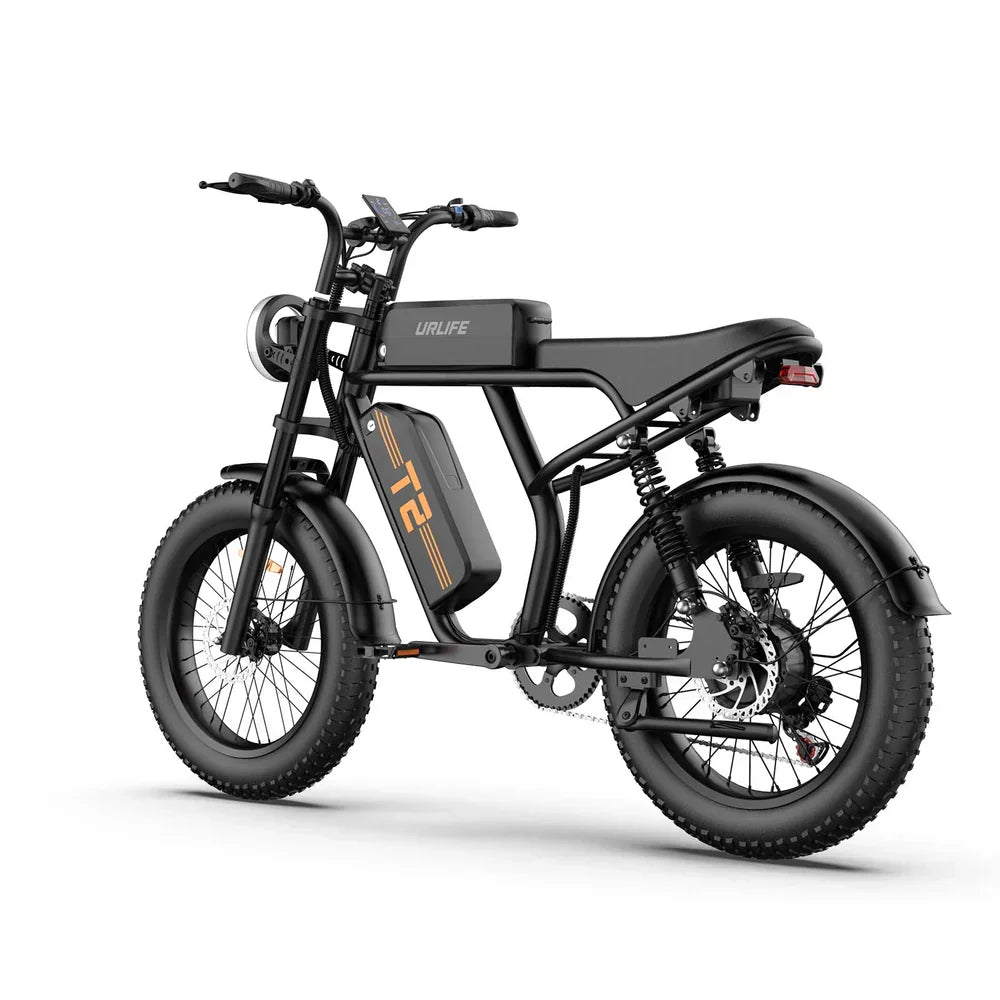 URLIFE T2 Fat Tyre Full Suspension Electric Bike - Matte Black E-Bike Studio Shot