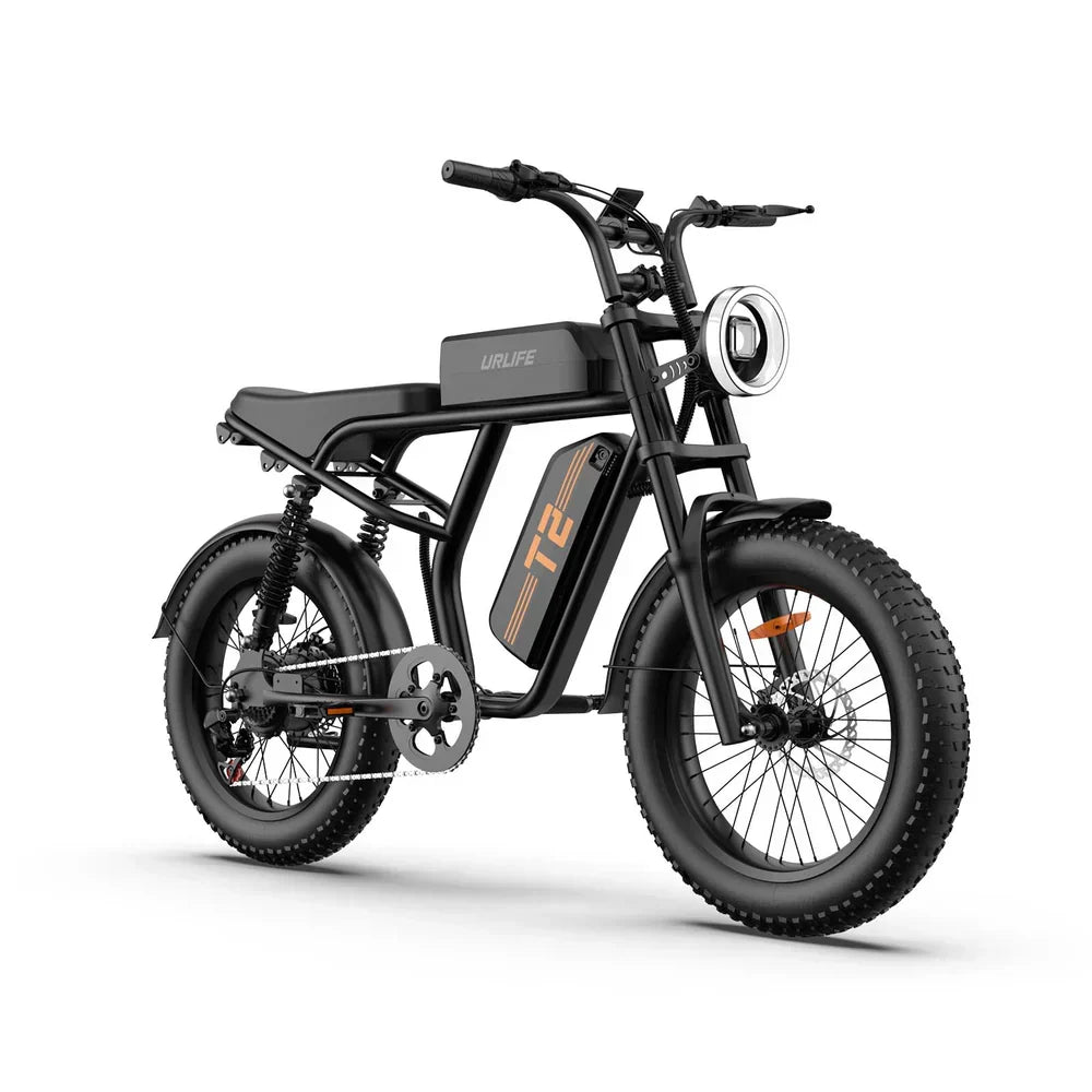 URLIFE T2 Fat Tyre Full Suspension Electric Bike - Matte Black E-Bike Studio Shot