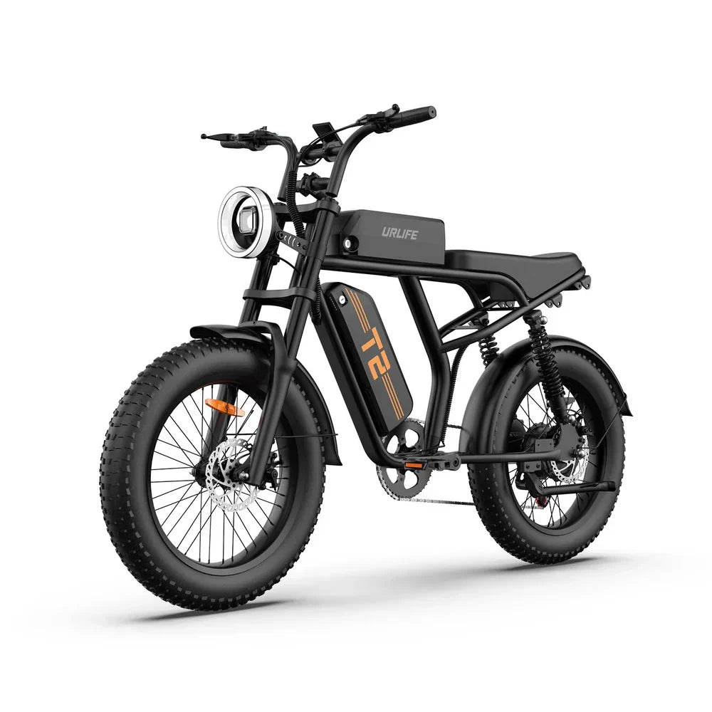URLIFE T2 Fat Tyre Full Suspension Electric Bike - Matte Black E-Bike Studio Shot